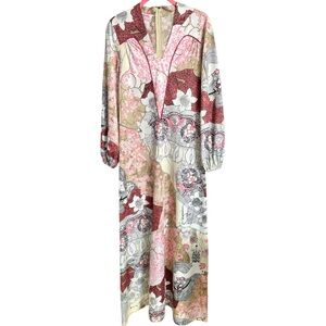 Vintage 70s Holly Gloria Moret of California Floral Boho Maxi Dress Size S/M